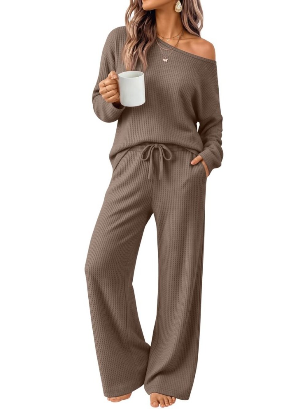 Womens 2 Piece off Shoulder Lounge Sets